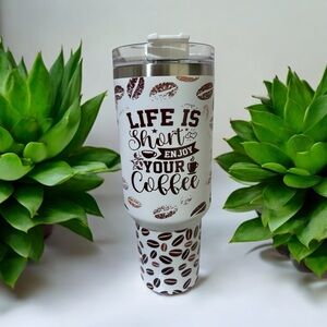 Coffee-Themed Tumbler - White and Brown